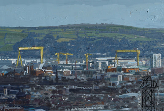Samson and Goliath with Backdrop of Craigantlet Hills