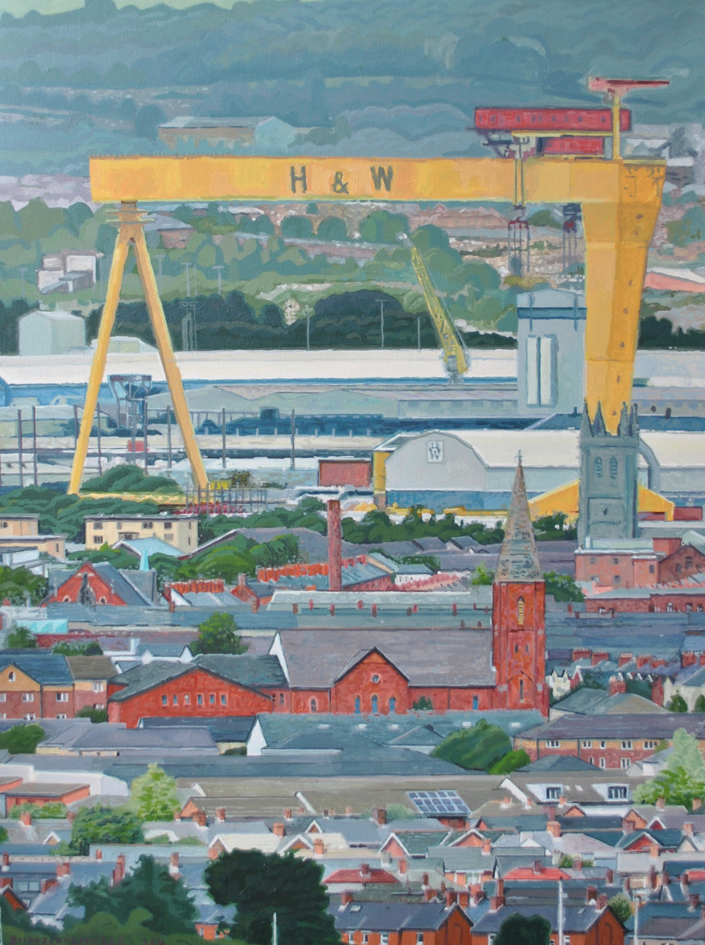 View of Castlereagh, Cranes and Fields Under Cavehill from Cregagh