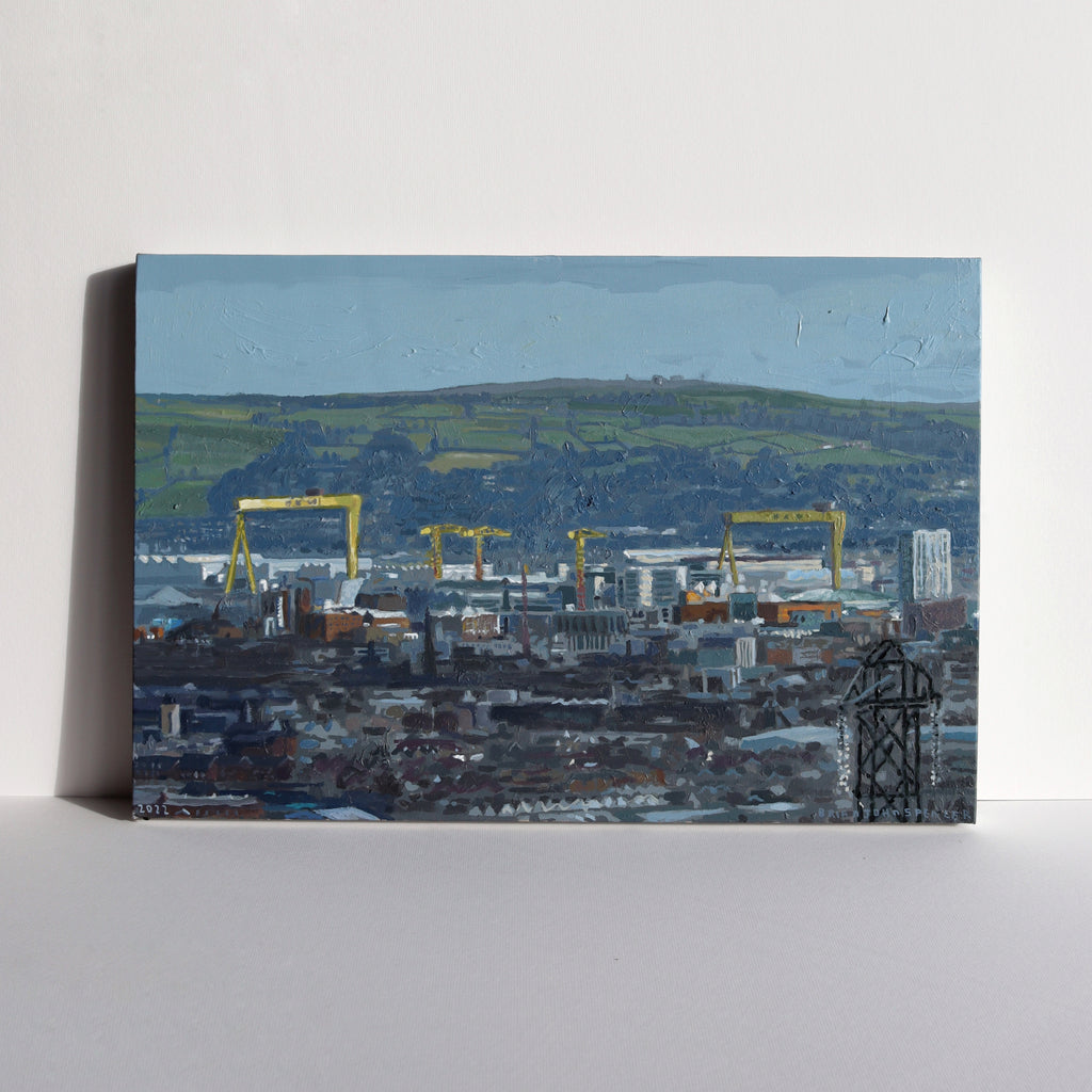 Samson and Goliath with Backdrop of Craigantlet Hills