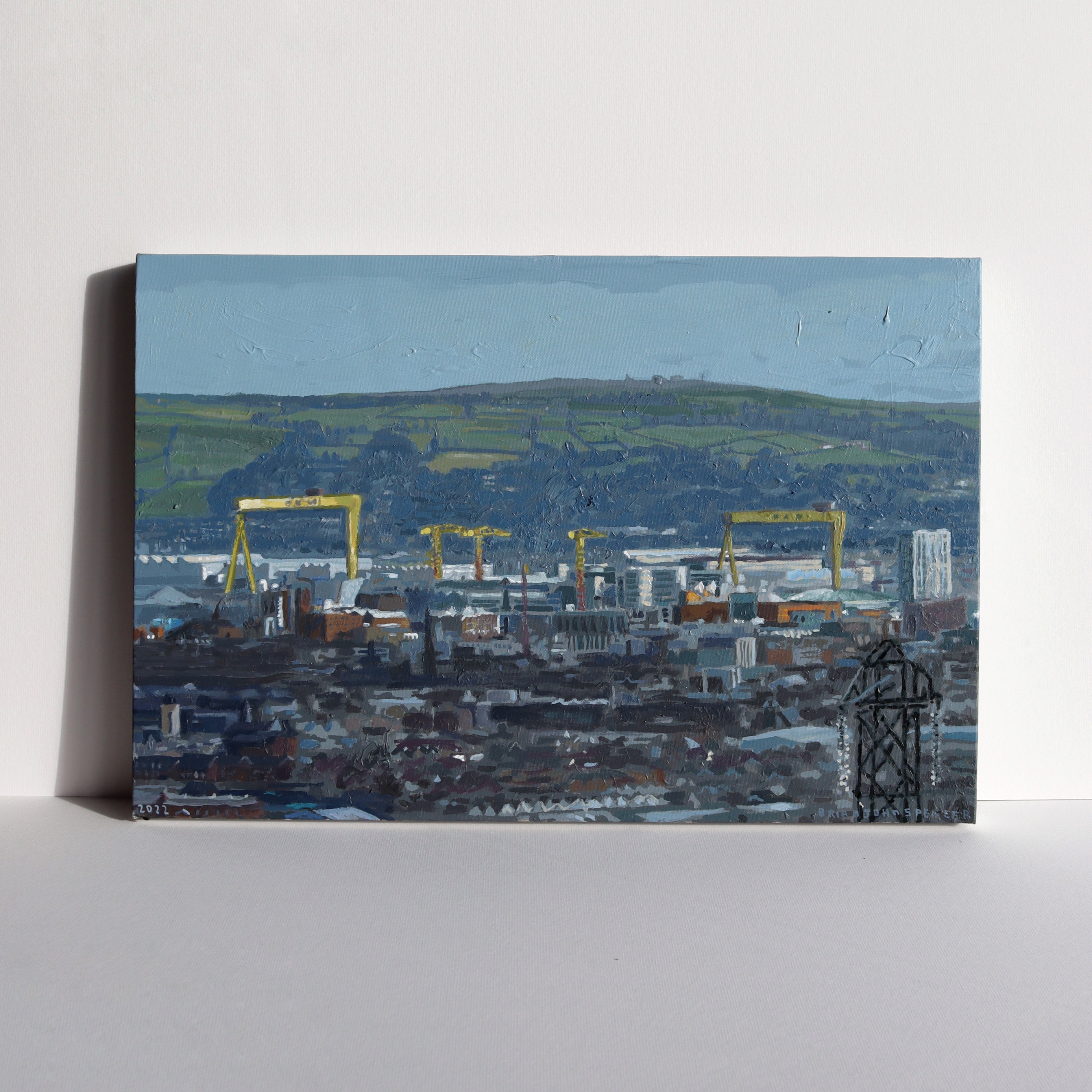 Samson and Goliath with Backdrop of Craigantlet Hills